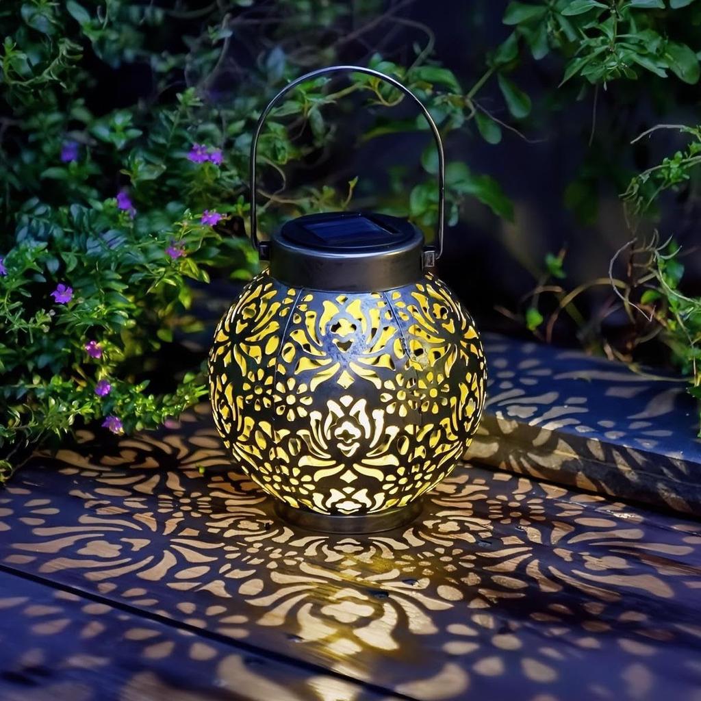 JYL TS/010,Solar Hollow Iron Lantern Waterproof Outdoor Pendant Light for Garden Balcony Ambient Hanging Decor