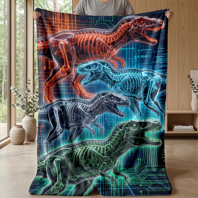 Crystal Dinosaur Fantasy Blanket Personalized Name Flannel Blanket Soft Cozy Plush Throw for Sofa Bed Lightweight Home Decor