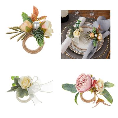 Pack of 6 Elegant Floral Table Decors Napkin Rings Faux Flower Napkin Rings Versatile Table Decors for Various Occasions