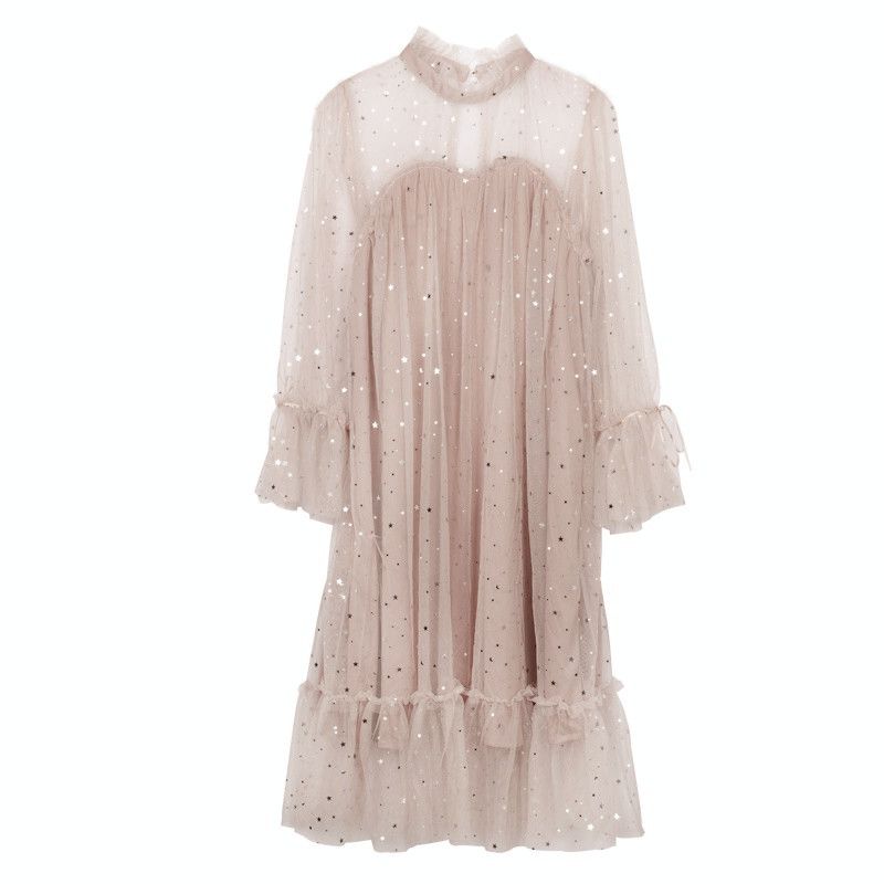 

100.00кг Новая весна Экспортный оверсайз Женская одежда Сетчатая лоскутная работа Беременные женщины Миди Длинное платье Годовое собрание Стройнящий Прилив Apricot M(Suggested 47.50 kg-52.50 kg)