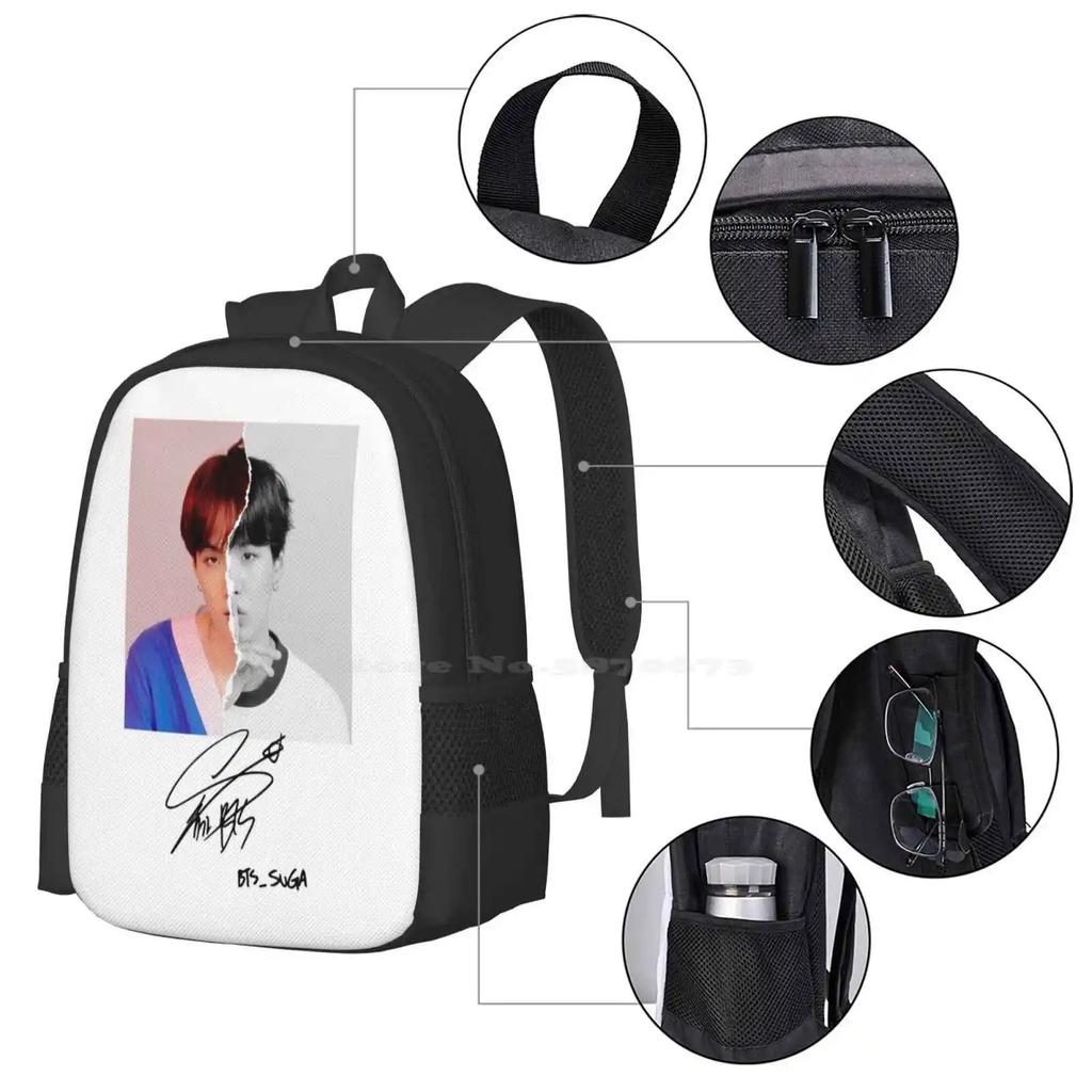 Suga Signature Fashion Pattern Design Travel Laptop School Backpack Bag Kpop Army Min Yoongi Yoongi Suga Love Yourself You
