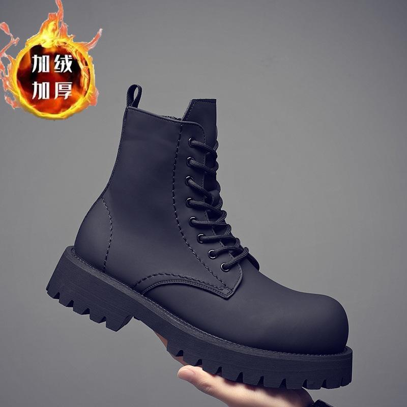 

Derby Martin boots men s black high-top leather shoes locomotive boots breathable heightening leather boots medium-top boys head boots 44