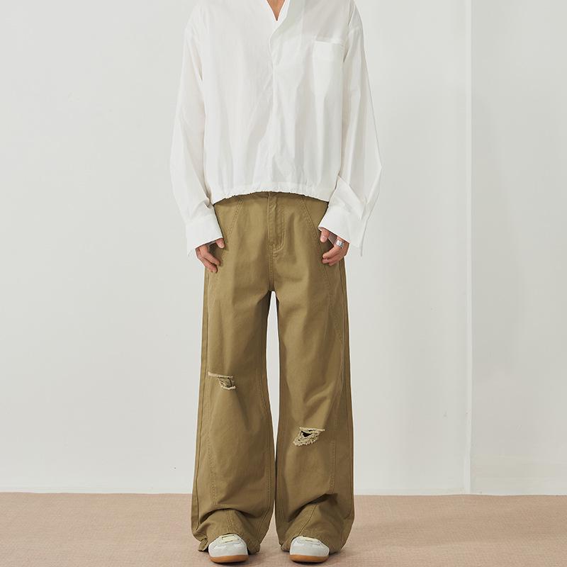 

LKTM Унисекс Американские Ретро Выстиранные Рваные Мешковатые Прямые Брюки XS (Recommended 80-90 kg) хаки