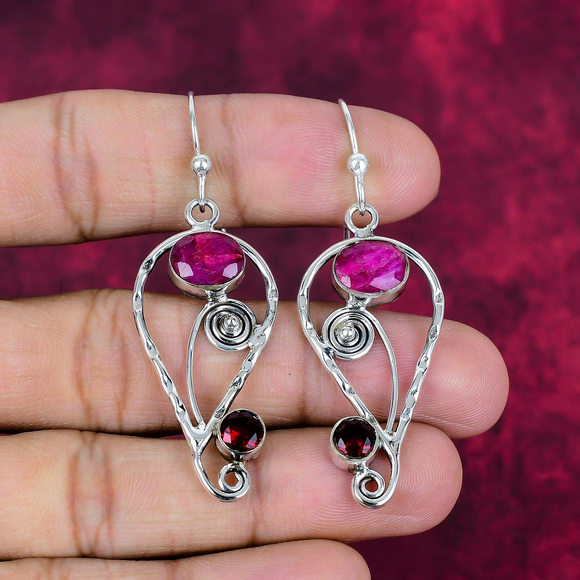 

Серьги с рубином и гранатом, ювелирные изделия с драгоценными камнями, серьги ручной работы из стерлингового серебра 925 пробы, ювелирные изделия новейшего дизайна 2.36 Inches красный