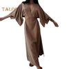 Women's V Neck Maxi Dress Sexy Hollow Out Short Sleeve Bodycon Split Dress Summer Cotton Linen Long Dress for Beach Vacation
