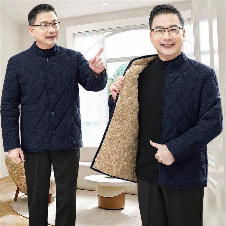 Men's Winter Cotton-Padded Jacket for Seniors - Thick Velvet Lining, Warm Outerwear for Dad or Grandpa
