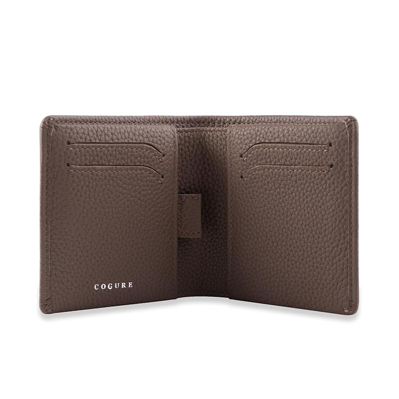 

[COGURE] Kogre wallet bi-fold mini wallet genuine leather shrink calf leather wallet coin purse card holder unisex with gift box COPM02-Etoupe Etope