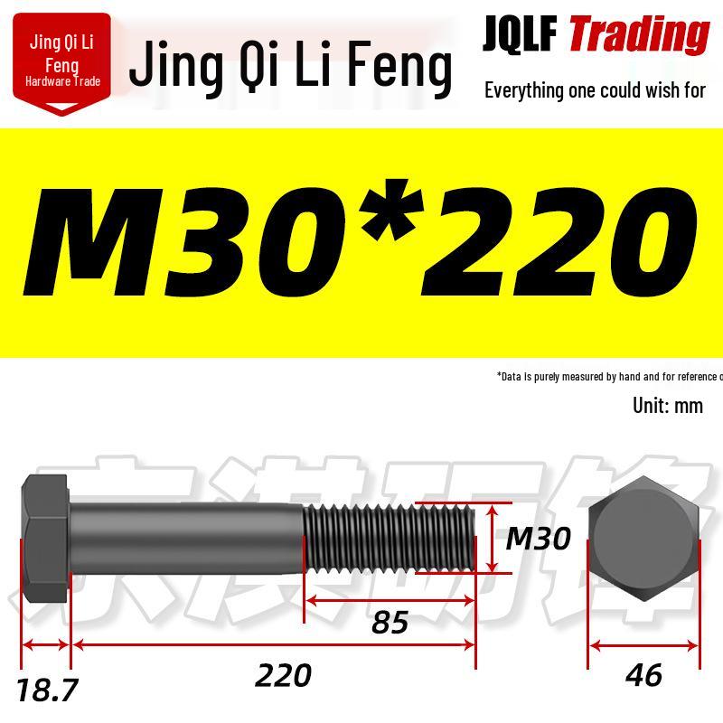 M27-M39 Grade 12.9 Blackened Half-Thread Hexagon Bolt