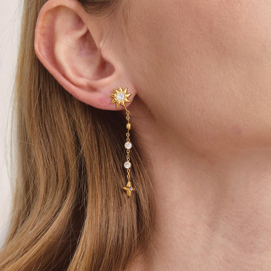 Youthway Delicate Zircon Sun Star Earrings For Women 18K Gold PVD Plated Stainless Steel Tassel Earrings Fashion Jewelry Gift