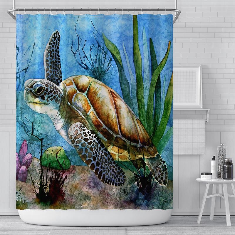 Seabed Animal Shower Curtain 3D Print Bathroom Waterproof Polyester Bath Curtain Sea Turtle Washable Bath Decor Curtains