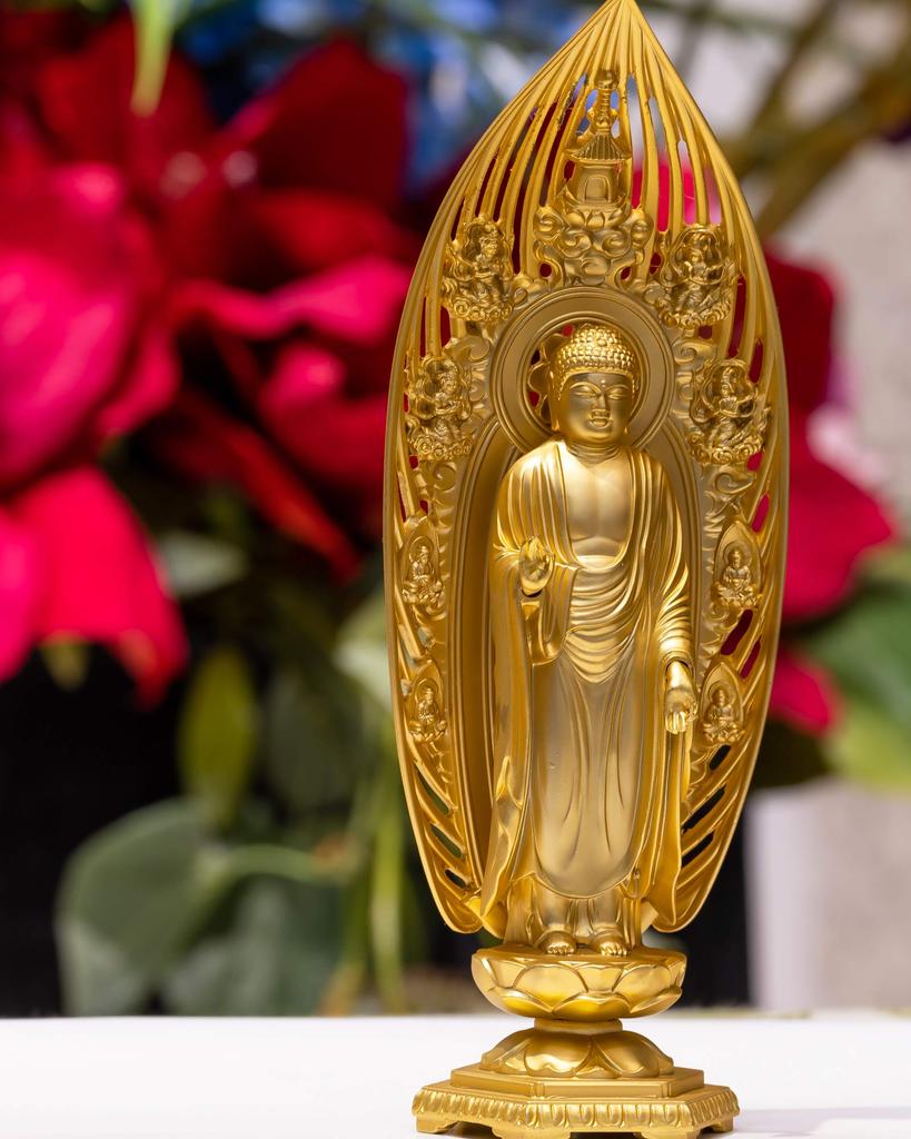 Amitabha Buddha 17cm Makita Original Takaoka Bronzeware Buddha Statue, Boat-Shaped, (Gold Plated/24K Gold), Sculptor Shuun, Model, "Jodo Sect,"