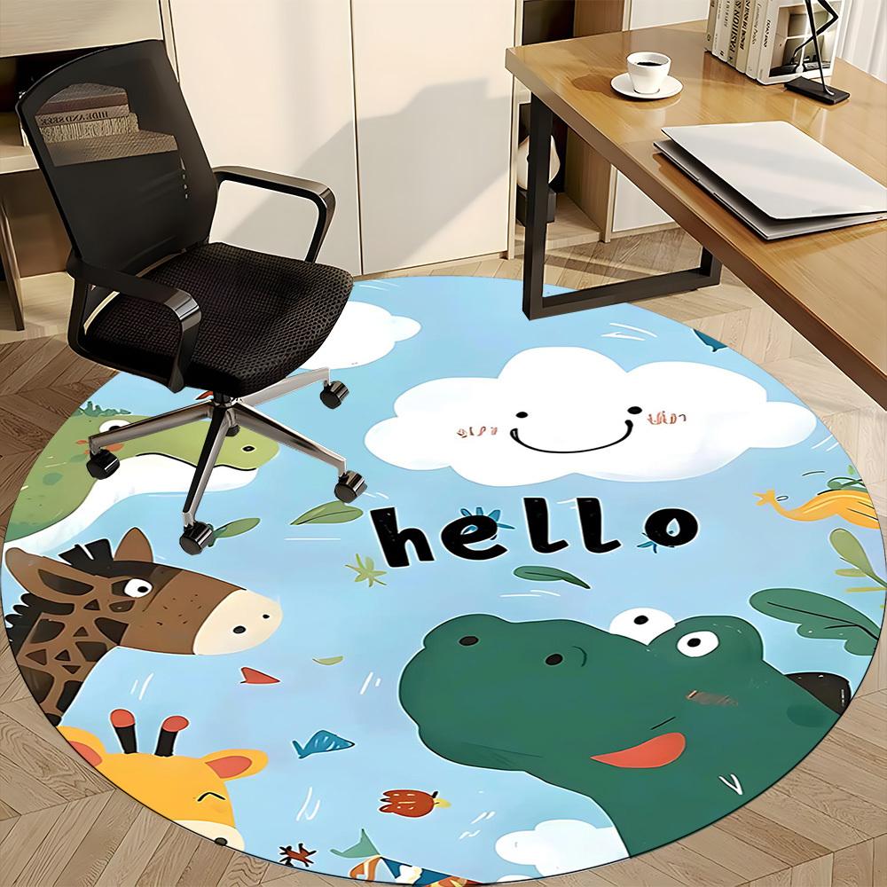 1PC Zoo Animals Pattern Office Round Area Rug, Mat Suitable For Office, Under Office Chairs Bedroom Living Room Home Decor, Room Deco