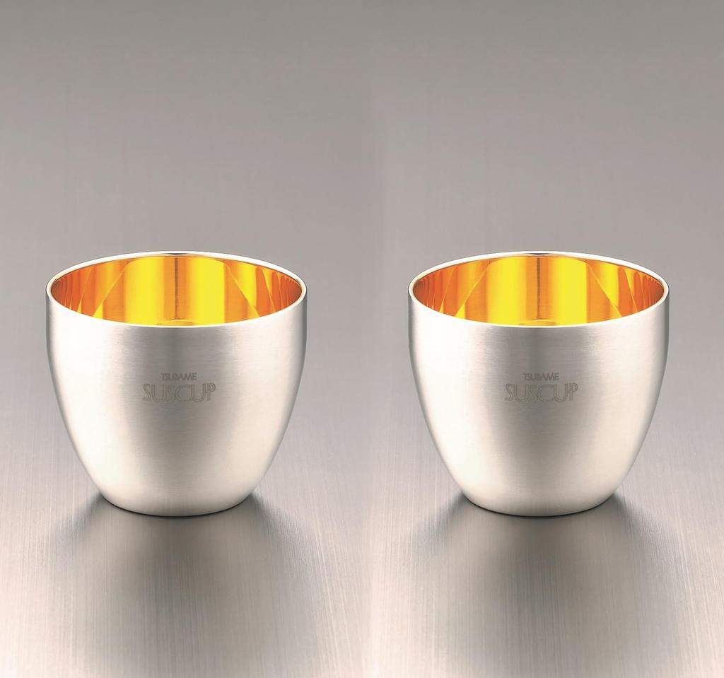 Nagao Sake Pair Sakura Diameter 6cm x Height Stainless Steel Double Made in Japan Tsubame-Sanjo Cups, Set, Gold, 5cm, 18-8 Wall,