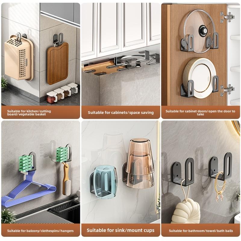 2-Pack Stainless Steel Wall-Mounted Hooks, Easy-Install Wooden Kitchen Utensil Hangers, Multi-Functional Storage for Kitchen, Bedroom, Bathroom