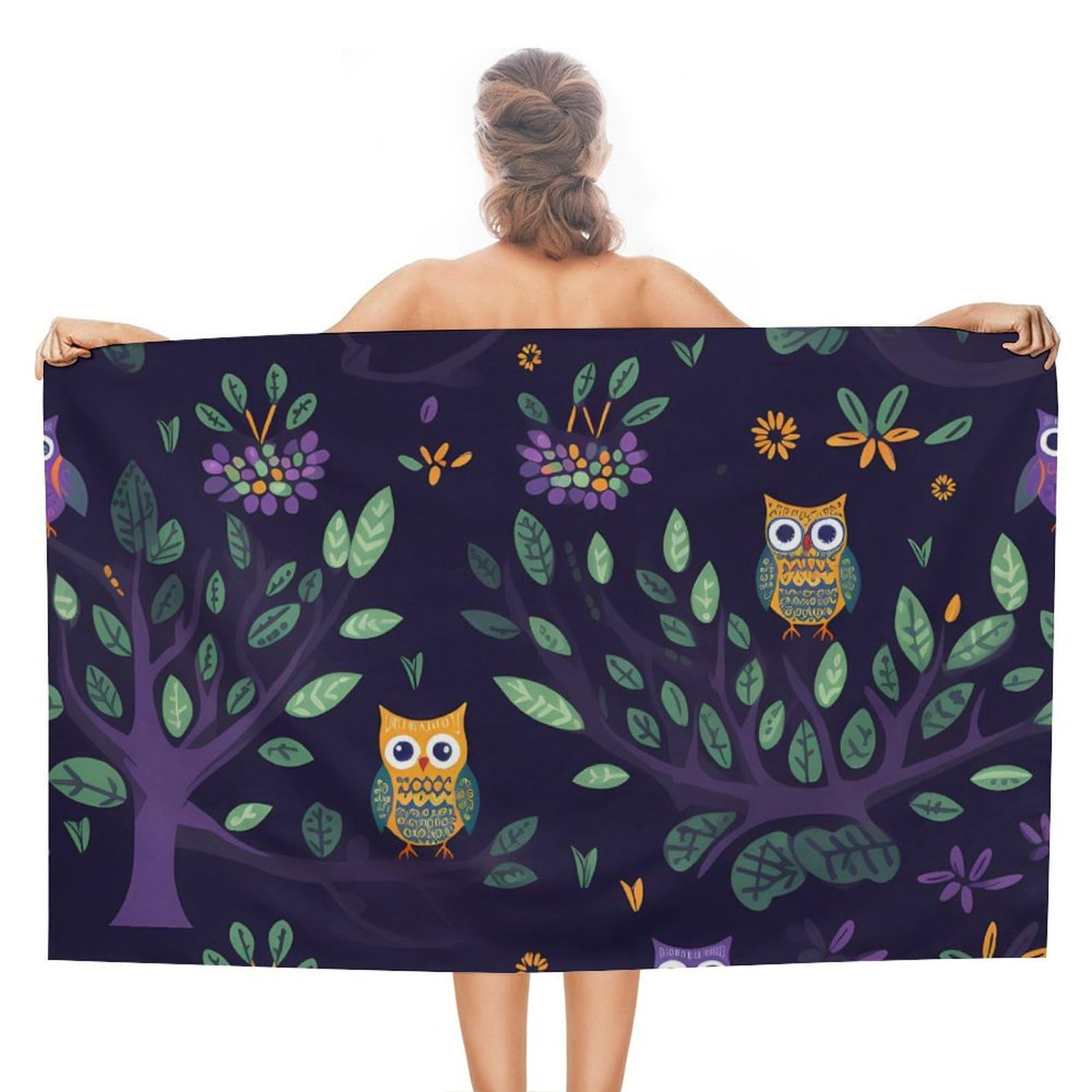 

Cute Cartoon Owl Beach Towel Sand Free Bath Towel Absorbent Quick Dry Soft Lightweight Beach Blanket for Travel Gym Camping Swim W40*H60(CM)