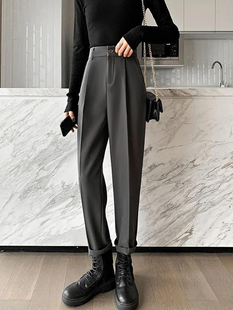 Dame Mote Rette Dressbukser Høy midje Kontorklær Elegant Formell Blyantbukse Damer Koreansk Allsidig Baggy Bukse