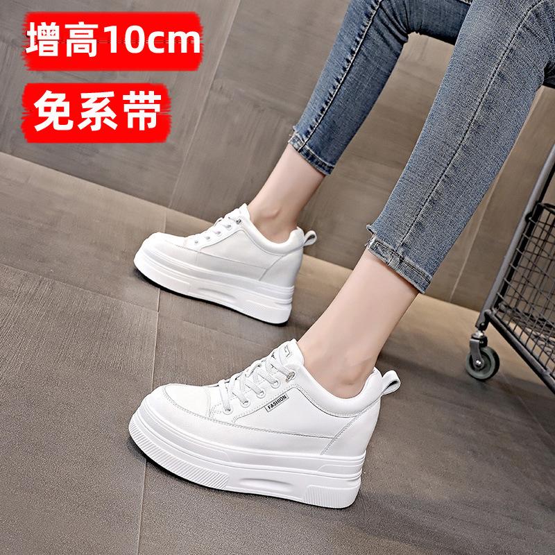 Fashion New Spring  White Hidden Wedge Heels Casual Shoes Woman 10CM Platform Shoes Elevator High-heels Walking Sneakers Women 2025