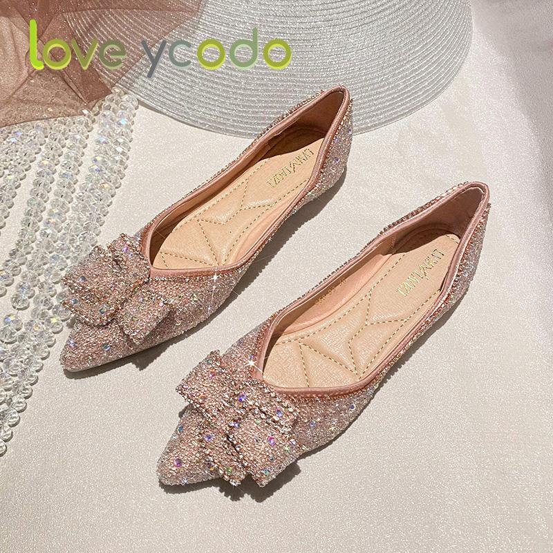 Women's Fashion Pumps, Bow Diamond Embellished Low Heel Casual Shoes Sizes 33-43