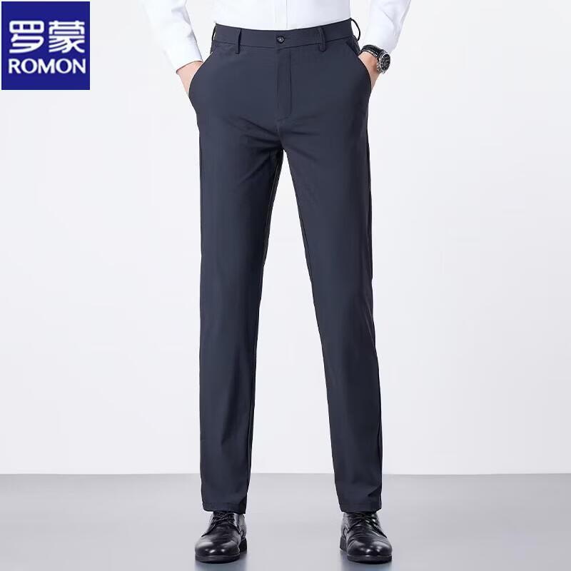 ROMON Men s Summer Lightweight Ice Silk Stretch Straight-Leg Casual Pants 32