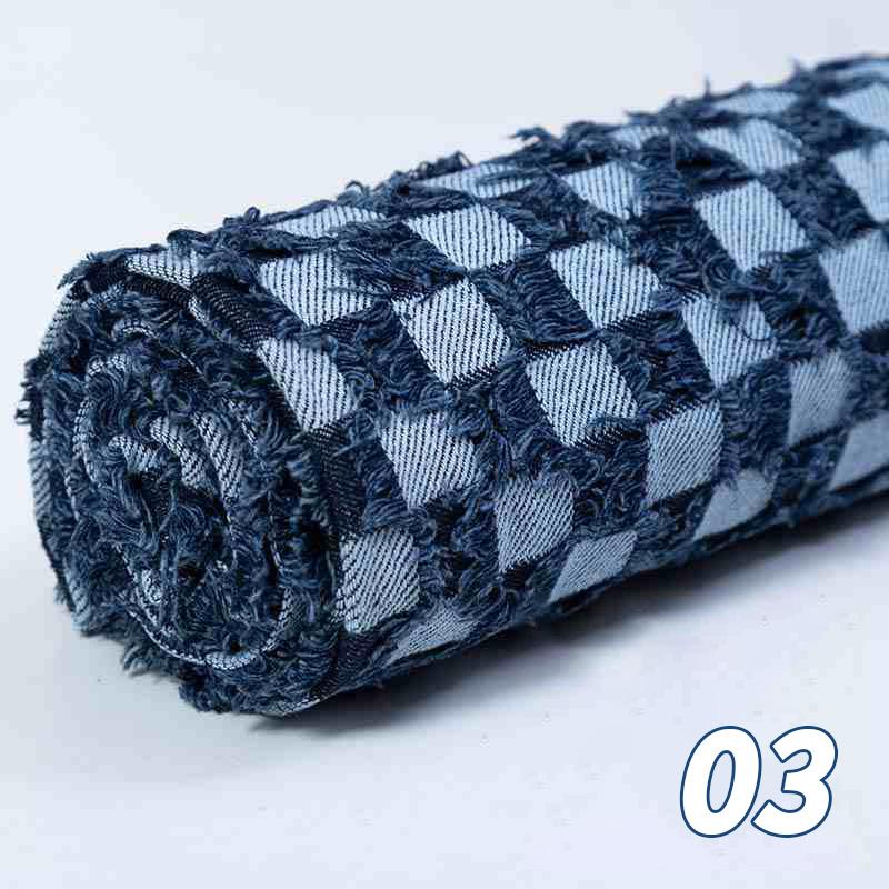 50x160cm Tassel Plaid Cotton Denim Fabric Retro Style Washed Denim Designer Fabric For DIY Coats Pants Sewing Textile Material