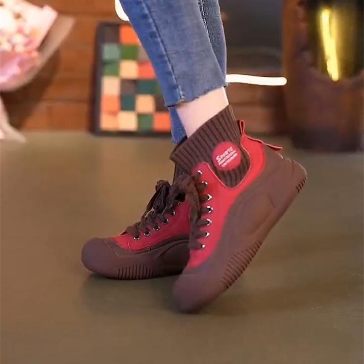 

2025 осень кожа британский стиль ретро средний верх повседневная обувь женская уродливые милые большие головы мода дышащие короткие ботинки женская обувь тренд 35 красный