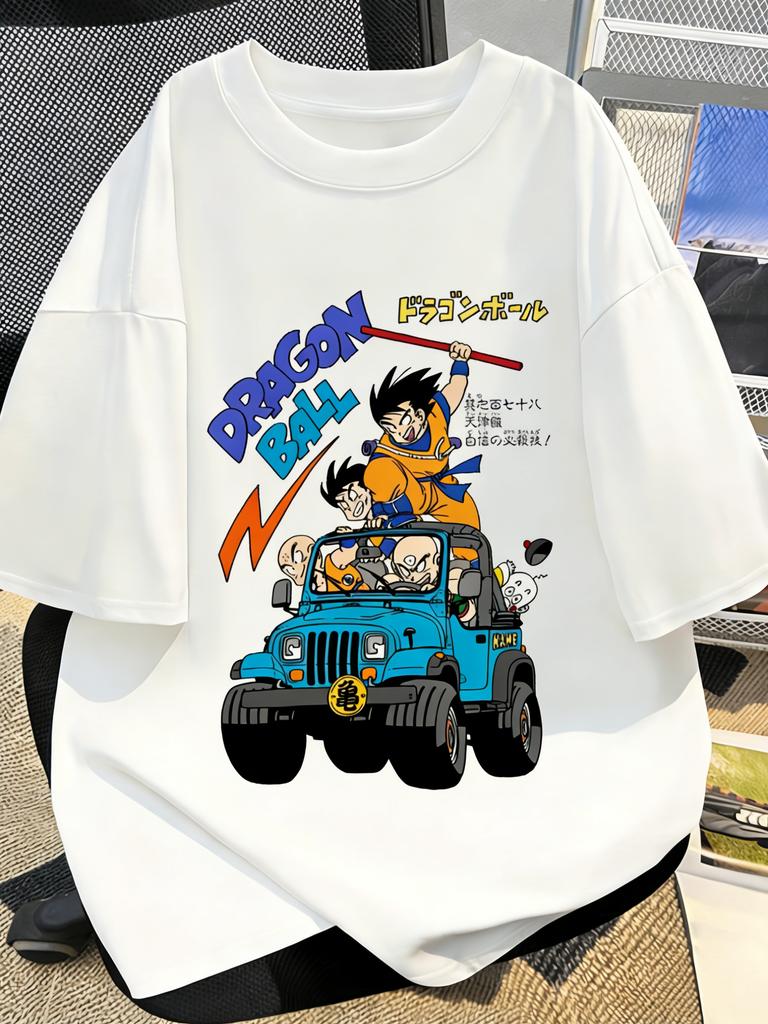 White Plus Size Dragon Ball Anime Printed Summer Men Women Tshirt Casual Parent Child Tops Y2K Harajuku Style Fashion Cute