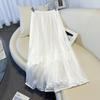 White Mesh Midi Skirt for Women - Elegant High Waist Drape Gentle Style