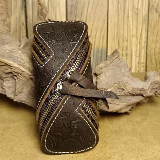 Retro Key Pouch Faux Leather Key Bag Mini Wallet Zipper Closure Belt Key Pouch for Home Bicycle Car Keys Men Women