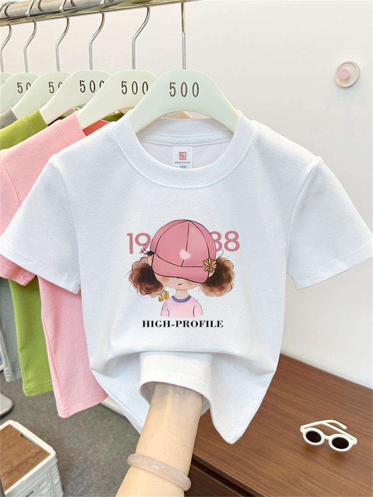 Girls Summer Cotton Short Sleeve T Shirt Stylish Printed Round Neck Top 90