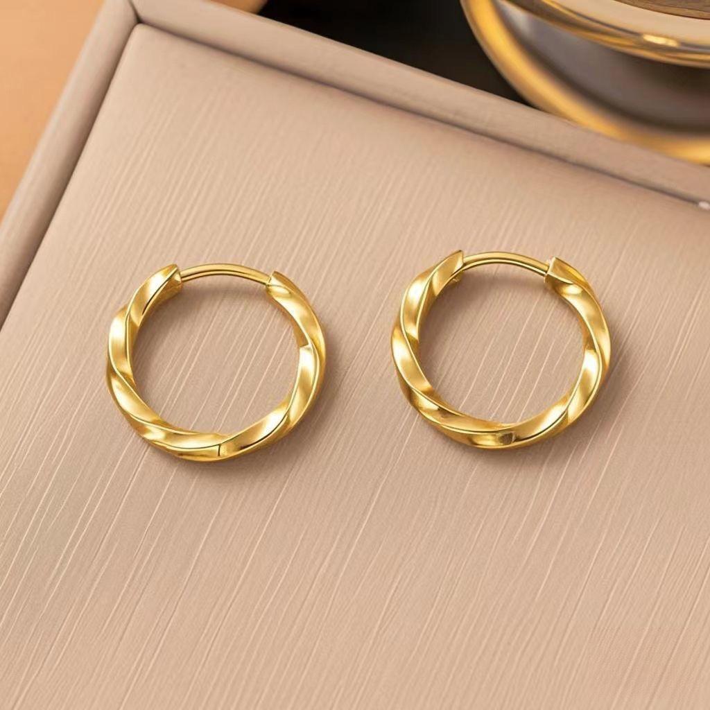 Stainless Steel Square Twist Pattern Earrings - Trendy Unisex Accessory