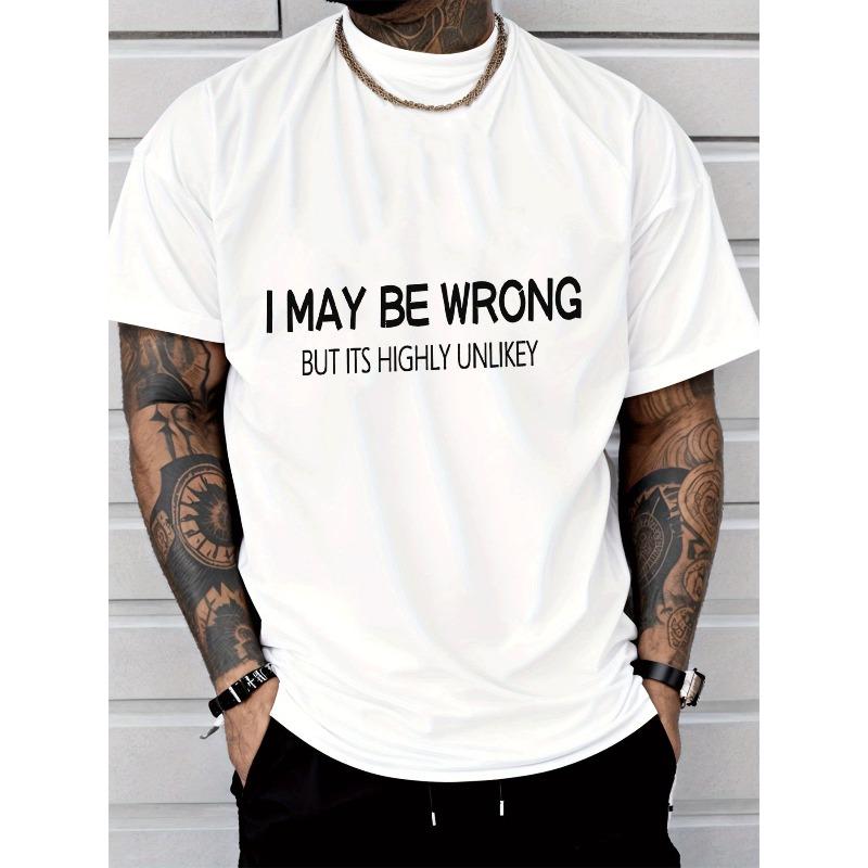 

Short Sleeve Men s Fashion Casual Trendy Adults Men Graphic T Shirt ,ITS HIGHLY UNLIKEY Letter Print Design suitable for casual wear daily outings 4XL білий