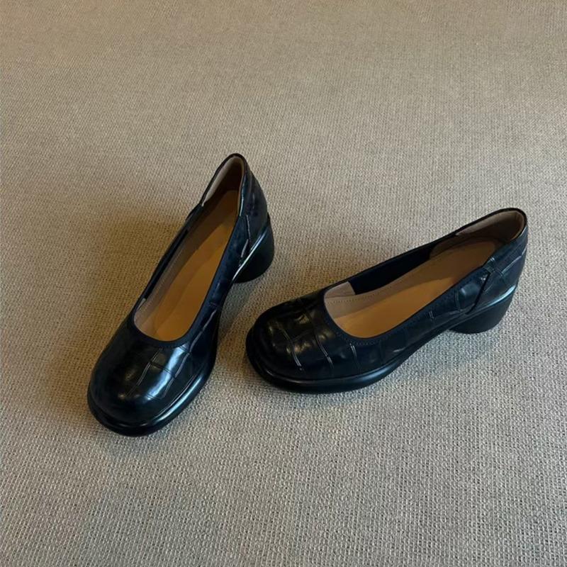 Sheepskin version~ retro shallow leather single shoes women's round head thick heel one pedal Mary Jane shoes small leather shoes
