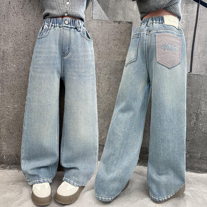 

Повседневные джинсы широкие и прямые для девочек, весна и осень 2025, для детей среднего и старшего возраста 140 cm