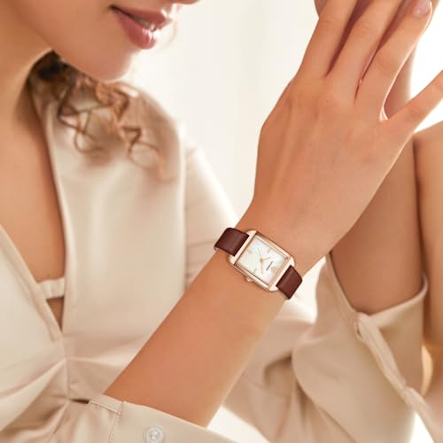 ShunkanSai Women's Analog Quartz Wristwatch with Leather Strap, Slim Fit, Stylish, Waterproof, Square Design, Simple Design, Popular for Casual Fashio
