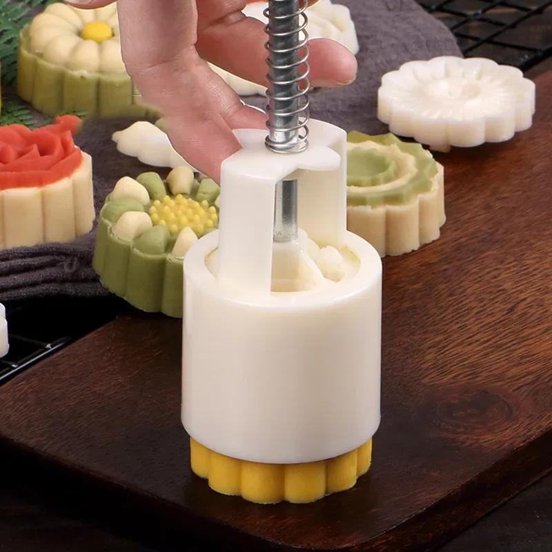 7pcs-Mooncake Mold Mid-Autumn Festival Hand-Pressure Flower Moon Cake Mould DIY Hand Mooncake Pressure Fondant Decoration Tools