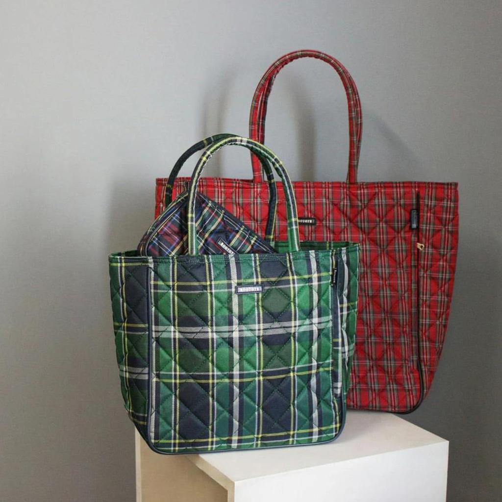 Rootote EU Medium Check Quilted Tote Bag, Women's, 3619, Green