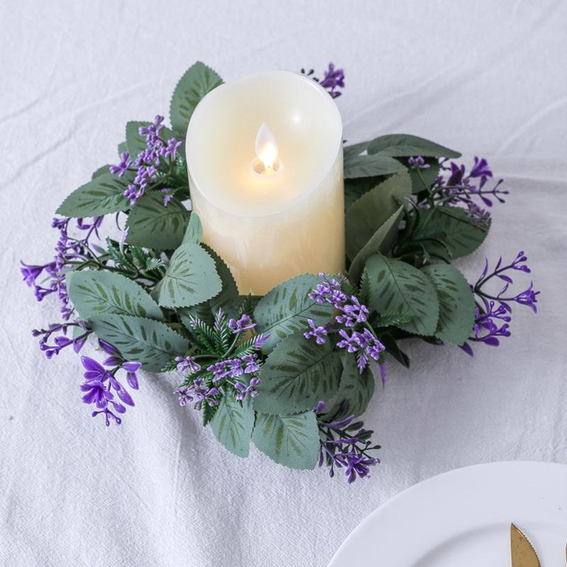 Christmas Candlestick Wreath Decoration Fake Flower Garland Candle Holder Wreath Wedding Party New Year Home Decor Xmas Ornament