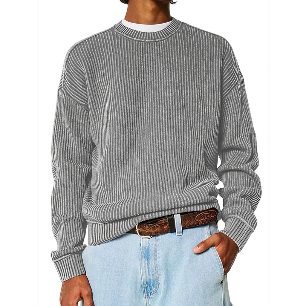 Men's Loose-fitting Casual Round Neck Long-sleeved Knit Top