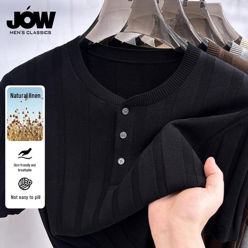 

JOW Men s Washable Linen Knit Henley T-shirt 105