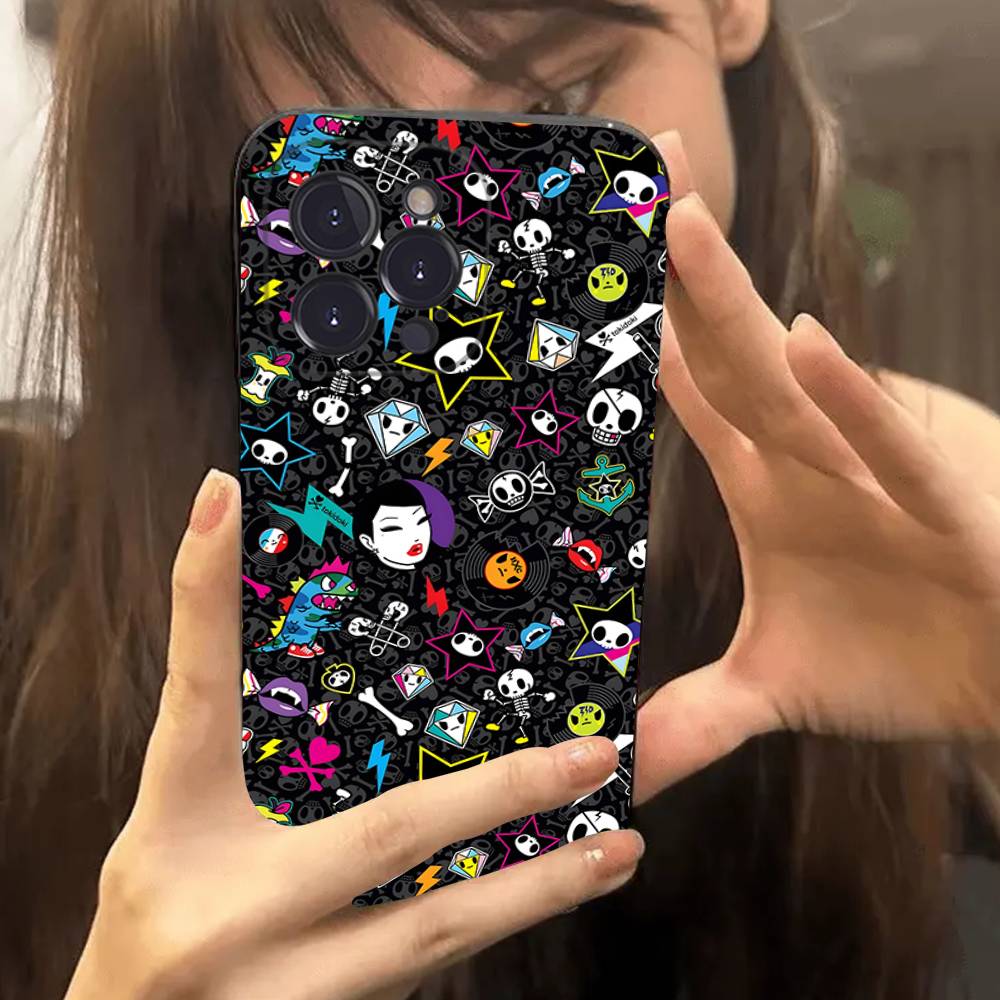 Character T-tokidoki Phone Case For Iphone 17 16 15 14 13 12 11 Pro Max Plus Black Shell Cover Case