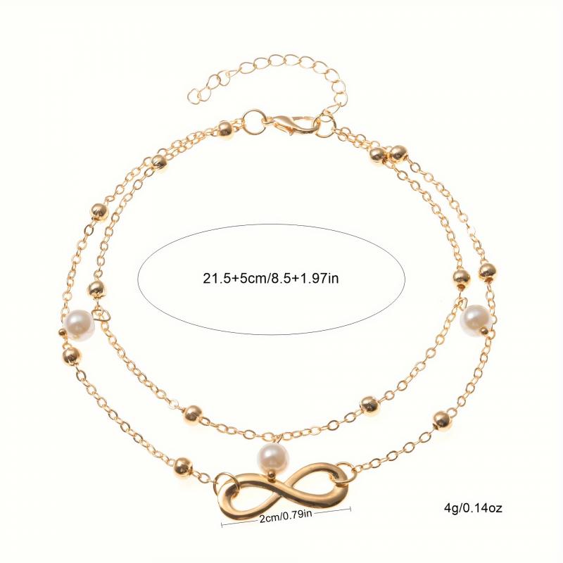 Double Layer Pearl 8-Shape Anklet Handmade Beaded Adjustable Foot Chain Elegant Jewelry For Women Wedding Party Gift Summer Fashion Accessories