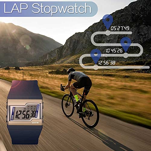 10 ATM Water Resistant Digital Watch with Multiple Functions for Swimming and Diving: Lap Stopwatch, Alarm Clock, Calendar and Backlight