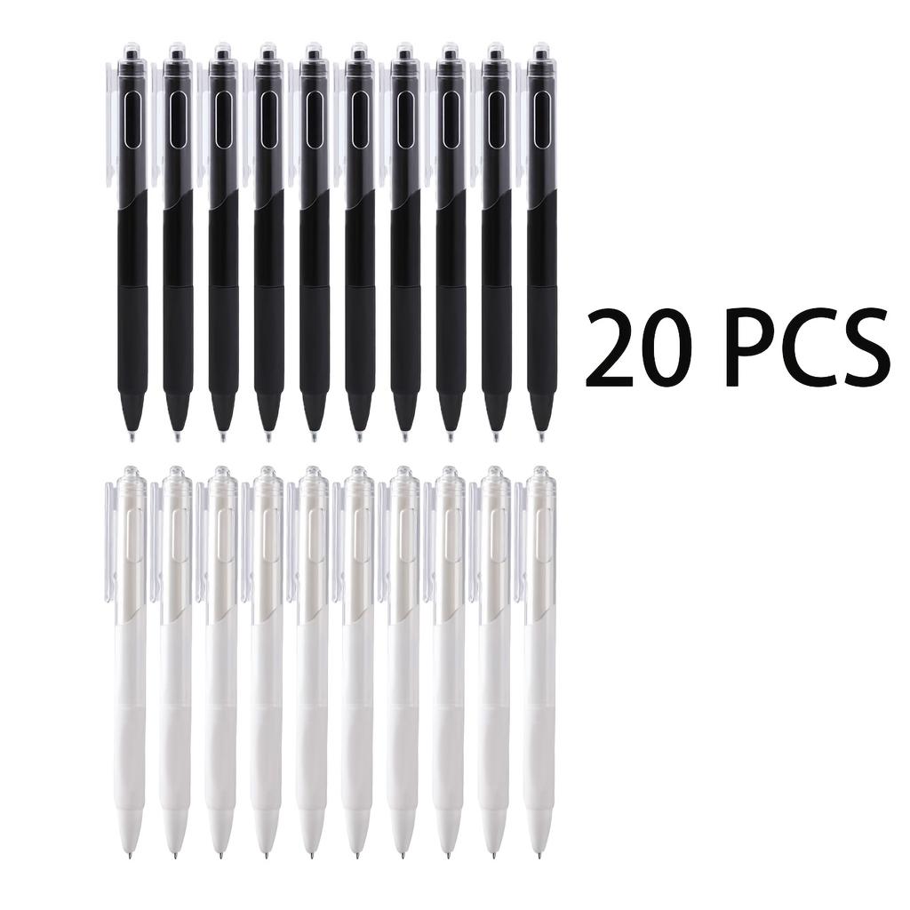 20pcs of Quick-Drying Retractable Gel Pens Available in Black And White, Suitable for Office Use And Student Stationery