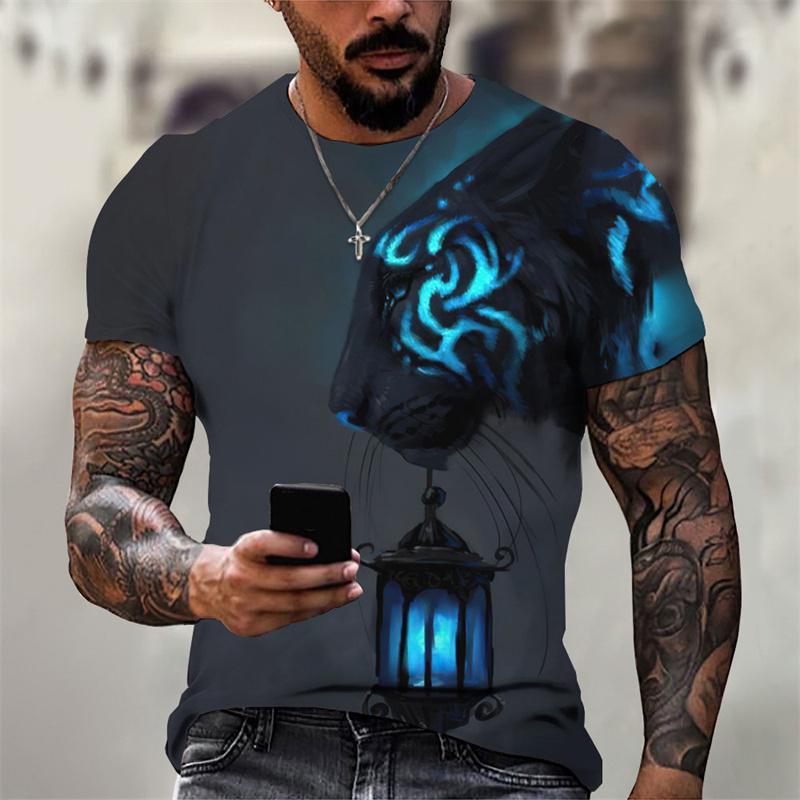 3D Printed Flame Dog Leopard Wolf T Shirt Men s Animal Pattern Tops Summer Harajuku Loose S
