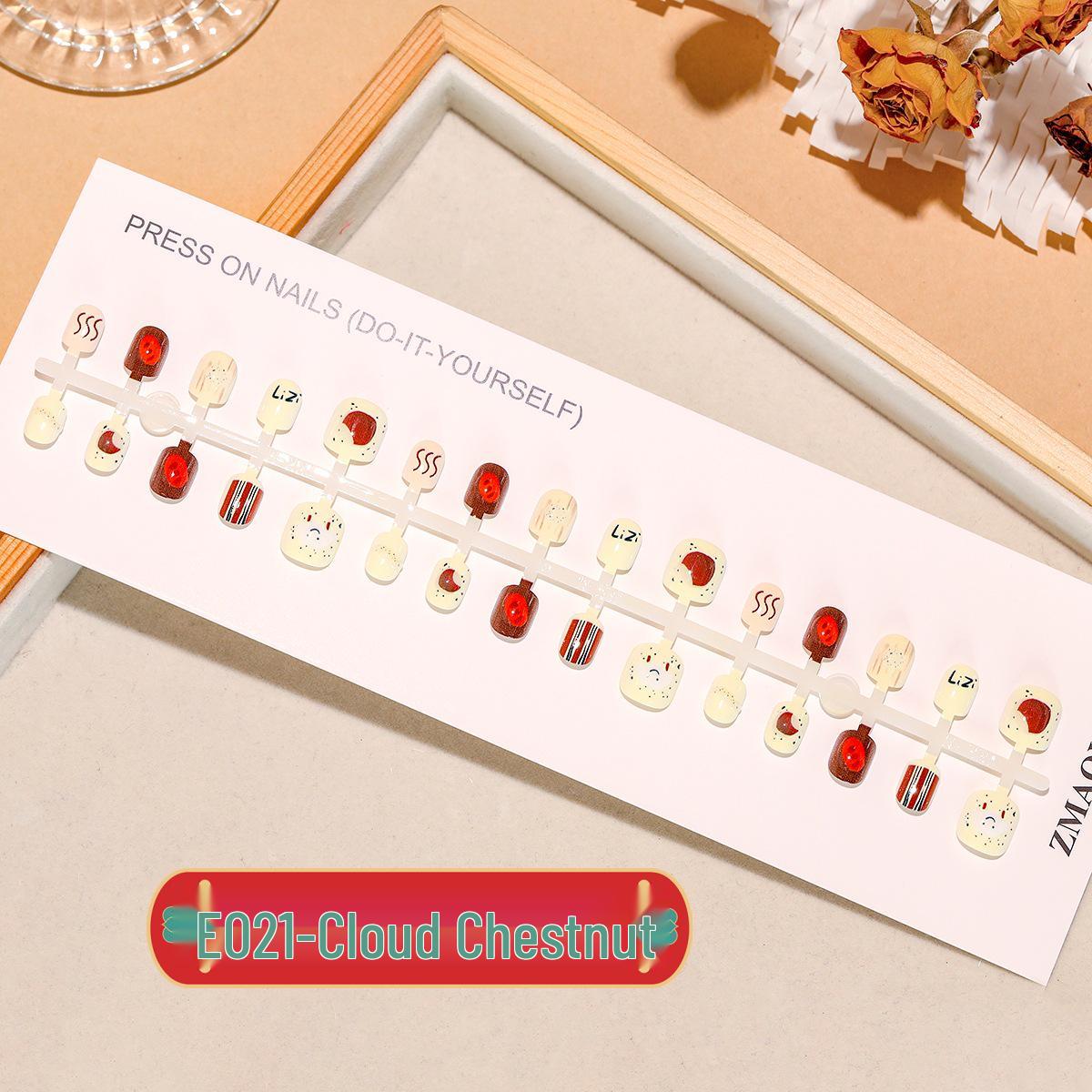 

E021 Облачный каштан Милая детская носимая ручная работа Нейл-арт Готовые Один размер