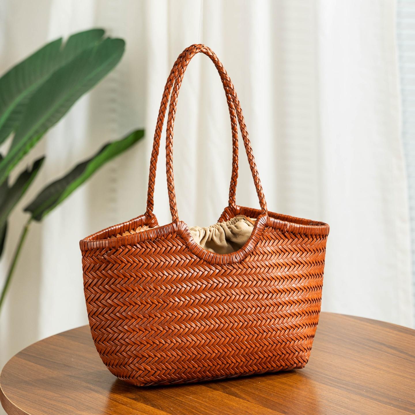 

Genuine Leather Handwoven Tote Bag Women s Fashion Shopping Bag Large Capacity Shoulder Bag Luxury Design Vegetable Basket S
