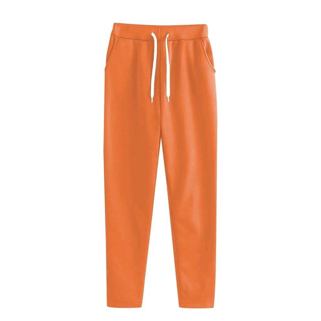 Pantaloni de trening casual de primăvară pentru femei, pentru toate cele patru sezoane, culoare uni, cu talie elastică și buzunare cu șnur