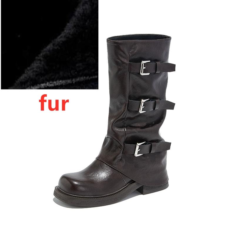 Fashion AIYUQI Women's Western Cowboy Boots 2025 New Square Toe Pleated Women Trouser Leg Boots Large Buckle Boots female