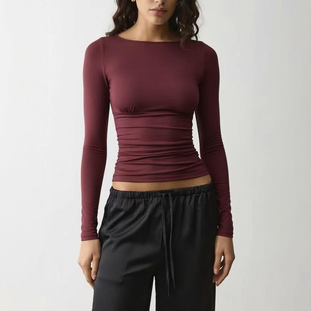 Damen Off-Shoulder Raffung Taille Slim Fit Cropped T-Shirt für Lässigen Sommer