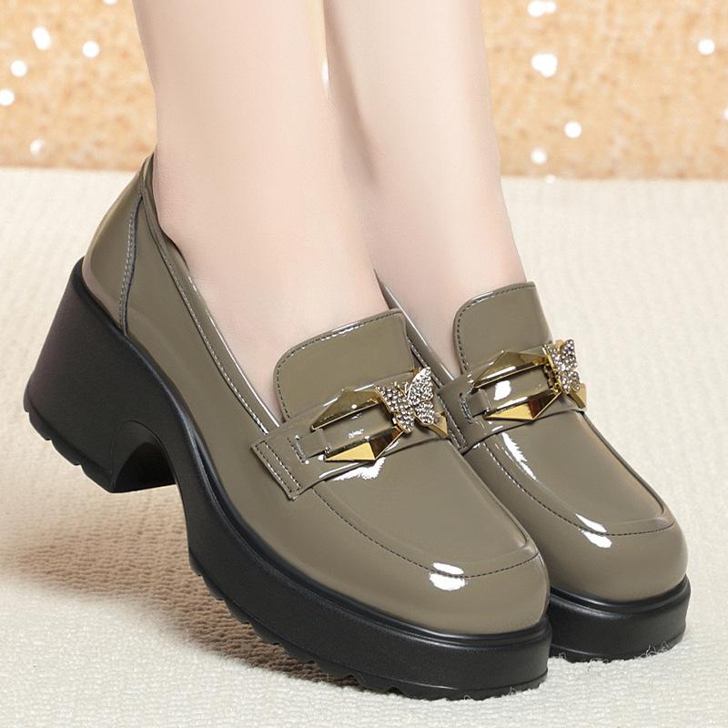 6 cm British Style Vintage Platform Shoes Women's Loafers Spring 2024 Spring Med Heels Bright Leather Shoes For Office Mom